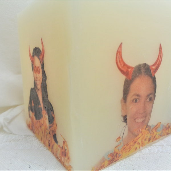 The Squad AOC Alexandra Ocasio Cortez Ilhan Omar Rashida Tlaib Ayanna Presley Handmade LED Flameless Electric  Wax Candle 3" Tall Cube Shape