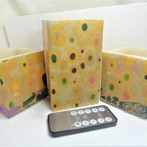 3pc Cube Flameless Candle Set Multicolor Circular Pattern Handmade LED flameless Electric  Candle with Remote Control Full Decoupage