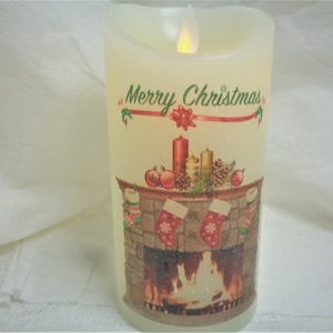 Desk Ornament, Merry Christmas Christmas Fire Place Mantle Ornament Decor  Handmade LED Flameless Electric  Wax Candle 6&quot; tall