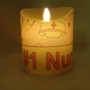 Nurse #1 Gift Handmade LED flameless Electric  Candle Custom Photo Gift Photo Image Desk Ornament