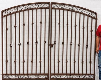 Wide Center Divide Donovan Wrought Iron Driveway Gate | Ornate Double 6ft Tall x 8ft Gate | USA Made