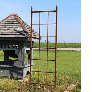 Mission Style Flower Trellis, Garden Support 72&quot; x 24&quot;, Metal Climbing Vine Structure, Wrought Iron Art, Large Sturdy Decor, Lawn Decoration