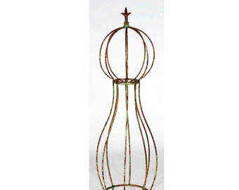 40" Ball Pumpkin Top Topiary Flower Trellis, Plant Climber - Vegetable Garden Wire support,  Rustic Yard Sculpture - Round Trellis