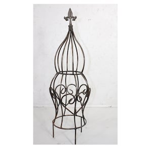 Wrought Iron 30&quot; Miss Frannie Topiary Flower Trellis, Plant Climber, Vegetable Garden , Rustic Yard Decor , Metal Obelisk , Round Trellis