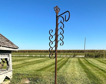 Wrought Iron Shepherds Hook - Outdoor Patio Metal Flower Basket Hanger - Sturdy Rustic Yard Pot Holder - Steel Vintage Garden Planter Stand