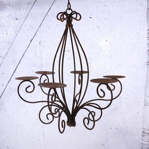 Wrought Iron Celian Candle Chandelier - Rustic Metal Candelabra - Indoor or Outdoor Wedding Battery Fixture - Hummingbird Fruit Attraction