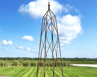 Enrejado de flores de topiario cuadrado de 60" de hierro forjado, escalador de plantas de metal - alambre de jardín vegetal, escultura de patio rústico, jardinería de patio