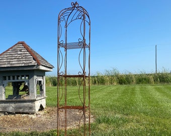 Rustic Wrought Iron Curl Tower Shelf – 72" Plant Display Rack