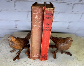 Pair of Cast Iron Birds on Branches Book End Door Stop Decor Gift Lover Nature
