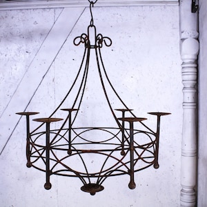 Wrought Iron 29&quot; Cassie Chandelier  - Lighting Orb Indoor or Outdoor - Patio Metal Candelabra - Rustic Wax And Battery Fixture