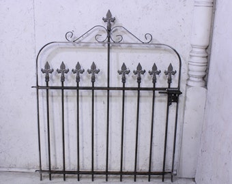 Historical Style Fleur De Lis 37" wide x 36" tall Wrought Iron Gate - Rustic Metal Garden Entry - Vintage Steel Style Entrance