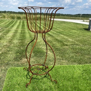 Wrought Iron 34&quot; Sally  Plant Stand - Outdoor Patio Metal Flower Container - Sturdy Rustic Pot Holder - Wrought Iron Vintage Garden