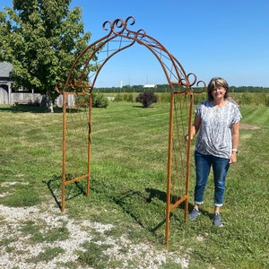 Metal Archway Entry - Wrought Iron X Arbor - Climbing Flower Garden Arch - Rustic Plant and Vine Trellis Support - Landscape Design