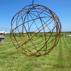 Wrought Iron 24" Garden Sphere Metal Plant Climber, Vegetable Garden Wire, Rustic Yard Sculpture , Round Trellis, Lawn Decoration, Tree Art