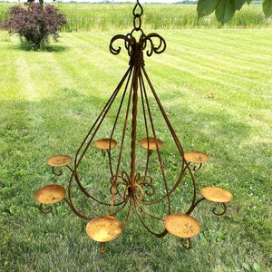 31" Wrought Iron Braided Chandelier - Candelabra Lighting - Rustic Patio Metal Light - Indoor Candle Room Accent - Wedding Centerpiece Decor