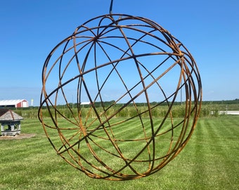 Wrought Iron 24" Garden Sphere Metal Plant Climber, Vegetable Garden Wire, Rustic Yard Sculpture , Round Trellis, Lawn Decoration, Tree Art