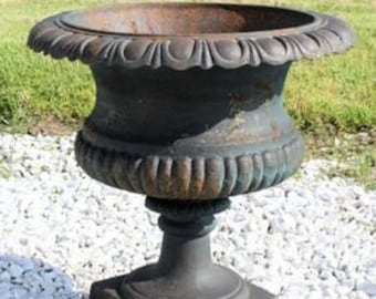 23"t California Cast Iron Flower Urn Planter - Huge Heavy Vintage Style Garden Pot - Historical Vessel - Antique Look - Rustic Metal