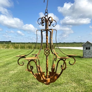 Wrought Iron 32" Naples Candle Chandelier - Indoors or Outdoors Patio Lighting- Rustic Metal Ambiance Candelabra - Hummingbird Garden Accent