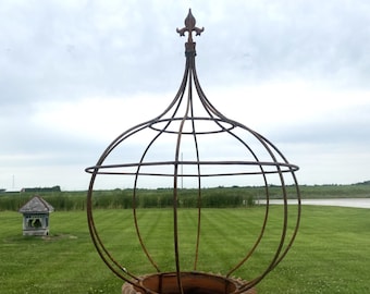 Wrought Iron 29.5 Fat Charlie Topiary Flower Trellis,  Metal Plant Climber, Vegetable Garden Wire, Rustic Yard Sculpture , Round Trellis