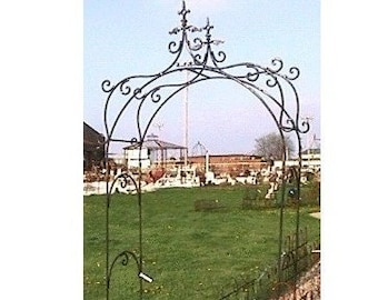 Wrought Iron Ornate Arbor Climbing Flower Garden Arch, Rustic Plant Vine Trellis Support, Metal Archway Entry