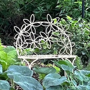 26&quot; Wrought Iron Miniature Small Loveseat - Childs Sized Daisy Furniture - Outdoor Lawn Patio Seating - Metal Bench Yard Pot Holder Accents