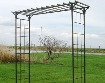 Wide Metal Garden Mission Arbor, Rustic Climbing Vine Trellis, Yard Archway (92x90)