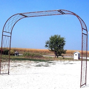 BIG Iron Driveway Vine Arbor - Rustic Metal Archway - 10’ Wide Climbing Flower Arch - Cottage Garden Style Trellis - Landscape Design