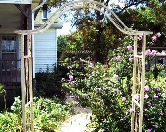 Wrought Iron Egyptian Flower Garden Arbor – Rustic Vine Trellis, Metal Archway
