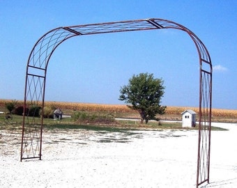 BIG Iron Driveway Vine Arbor - Rustic Metal Archway - 10’ Wide Climbing Flower Arch - Cottage Garden Style Trellis - Landscape Design