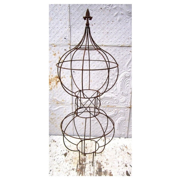 Metal 49"t Double Fat Charlie Topiary Flower Trellis, Metal Plant Climber, Vegetable Garden Wire, Rustic Yard Sculpture, Round Trellis