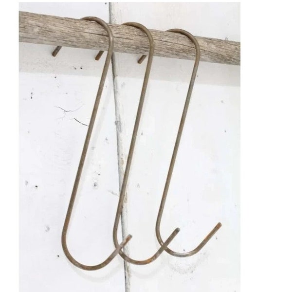 3 10" Handmade Wrought Iron Hooks for Keys Coats, Pot Racks. Jewelry - Hanging Basket, Metal Chandelier Hangers - Garden Patio Helpers