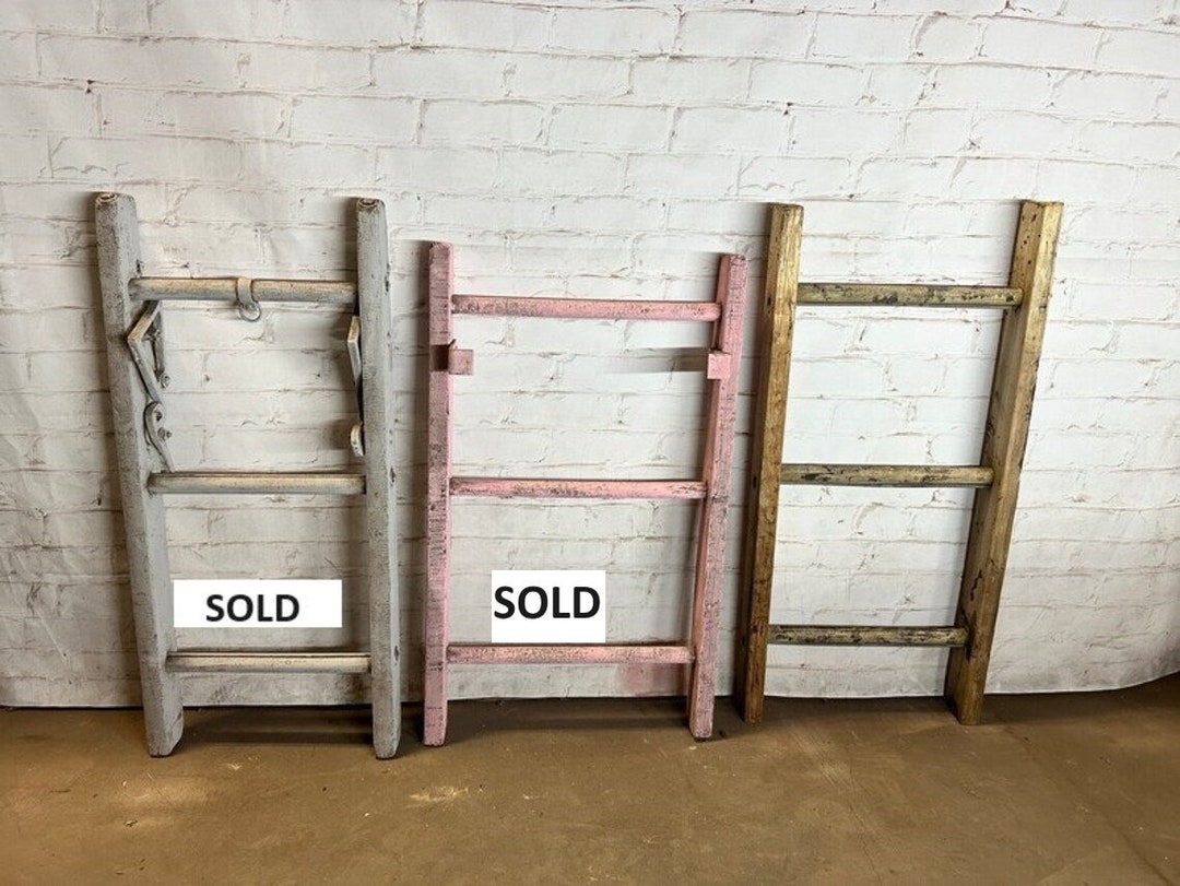 Vintage Wooden 3 Rung Ladder Shelf Wood Display Rustic Surface Antique