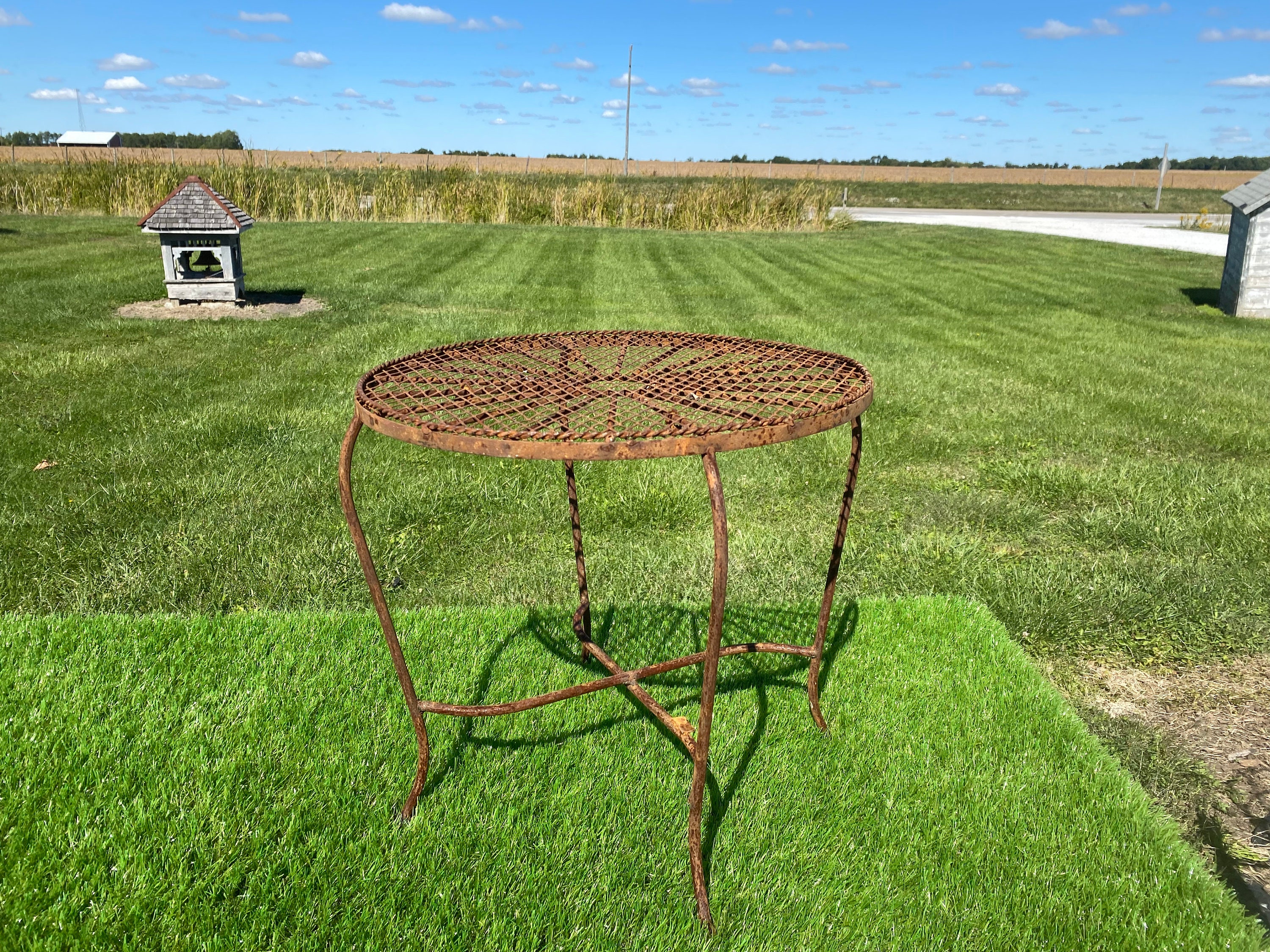 Table De Jardin Vintage Palazzo INT – Métal Aspect Rouillé, Pliante, 60 Cm (Neuve)