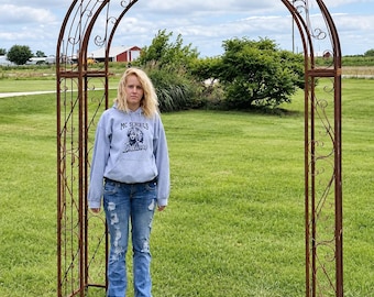 XL Wrought Iron Round Top Garden Arbor, Climbing Vine Trellis, Metal Archway