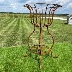 Wrought Iron 21&quot; Sally  Plant Stand - Outdoor Patio Metal Flower Container - Sturdy Rustic Pot Holder - Wrought Iron Vintage Garden