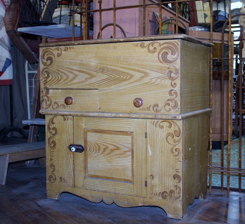 1880's Cottage Style Washstand Commode For Pitcher Bowl - Potty With Original Paint image 2