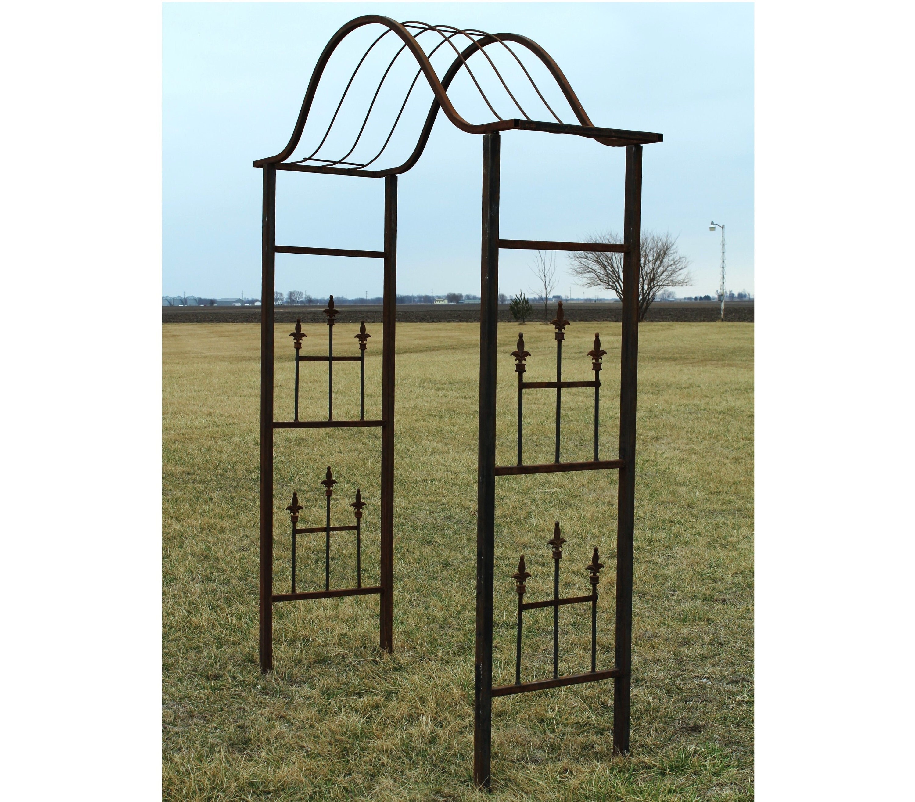 Metal Vine Trellis Arbor - Climbing Flower Garden Arch - Rustic Plant Support - Wrought Iron Sandusky Archway Entry - Landscape Design