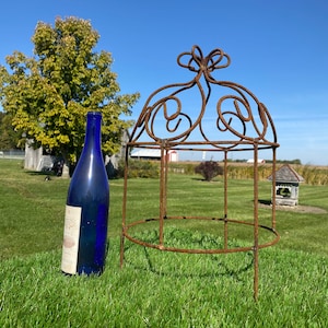 Wrought Iron 17&quot; Small Jess Topiary Flower Trellis,  Metal Plant Climber, Vegetable Garden Wire, Rustic Yard Sculpture , Round Trellis