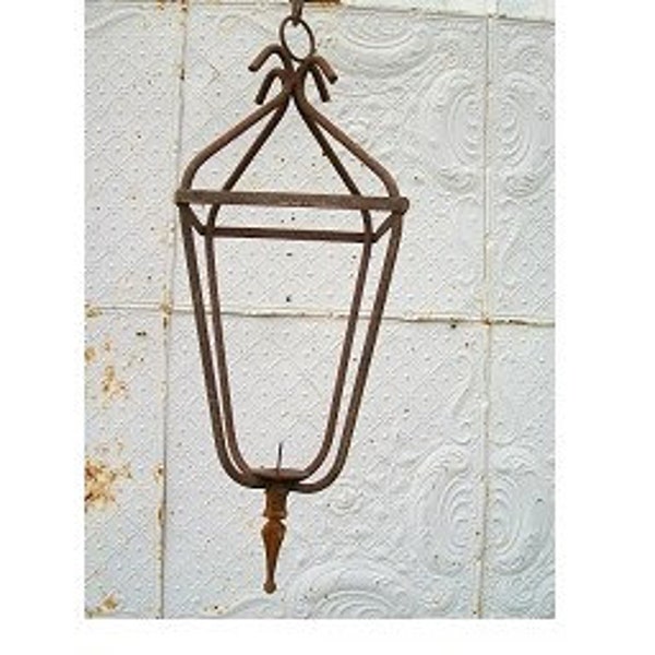 Wrought Iron 22" Hanging Lantern - Lighting Orb Indoor or Outdoor - Patio Metal Candelabra - Rustic Wax And Battery Fixture