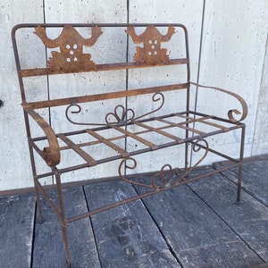22.5&quot; Wrought Iron Miniature Small Frog Bench - Child&#39;s Furniture - Outdoor Lawn Patio Seating -  Metal Bench - Yard Accents Plant Holders
