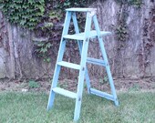 Antique Wood Turquoise Ladder Display - Rustic 4 Steps 47 quot tall - Primitive Stand - Vintage Storage - Farmhouse Plant Holder - DIY Rack