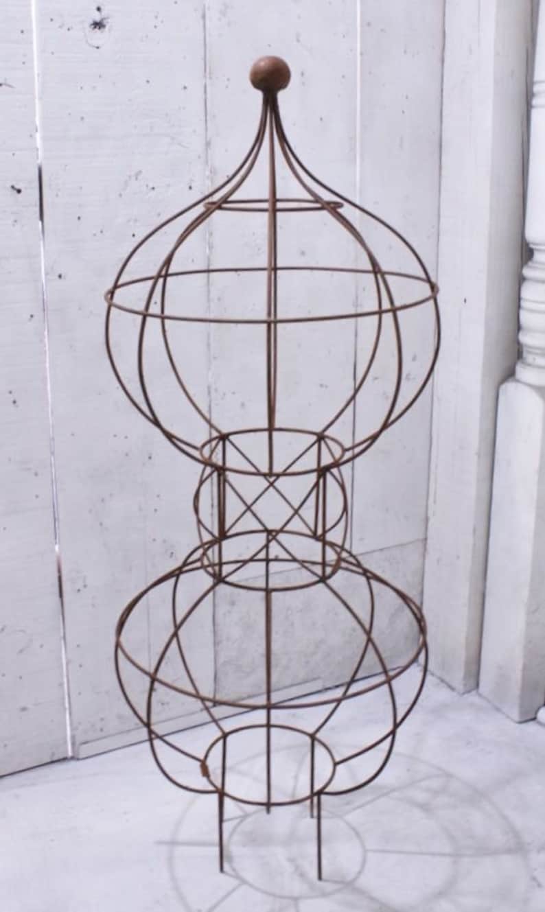 Wrought Iron 46 Double Bob Topiary Flower Trellis, Tall Plant Climber, Vegetable Garden, Big Rustic Yard Sculpture, Large Round Gardening image 7