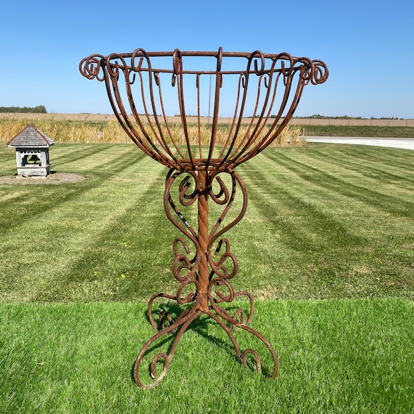 Wrought Iron 29" Tamar Trunk Column Plant Stand- Outdoor Patio Decor Metal Flower Basket Container -  Rustic Pot Holder- Decorative Planter