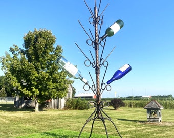 Wrought Iron Twisted Bottle Tree - Rustic Metal Branch for Wine Bottles -  Outdoor Lawn Decoration Vineyard Decoration - Yard Art Perch