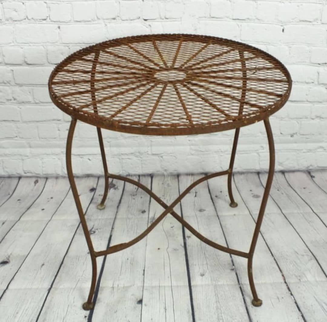 Wrought Iron Miniature Small Table Side Table Furniture Outdoor Lawn Stand Metal Patio Accents Lawn Decor Etsy