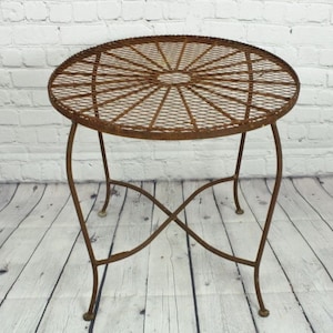 Wrought Iron Miniature Small Table - Side Table -  Furniture -  Outdoor Lawn Stand -  Metal Patio Accents - Lawn Decor