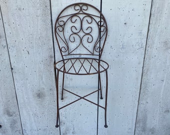 Wrought Iron Miniature Small Chair - Furniture -  Outdoor Seating-  Metal Patio Accents - Lawn Decor