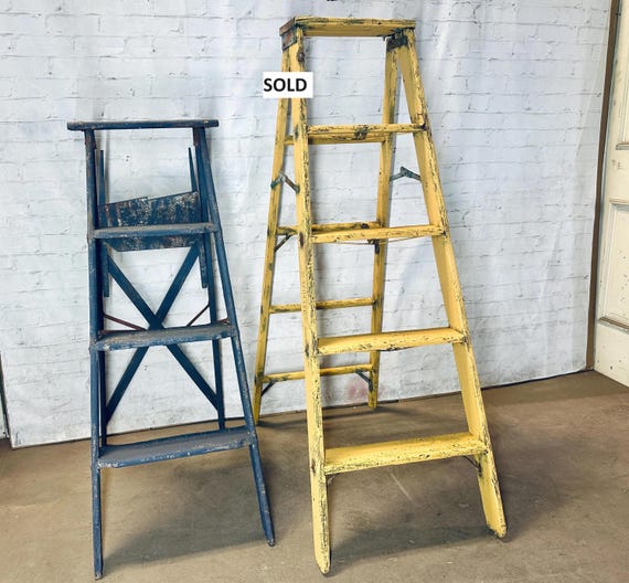 アンティーク雑貨 ladder Choose: Blue Vintage Wood Step Antique Ladders Wood Display