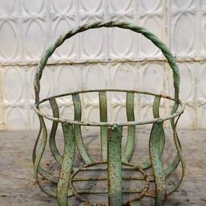 Wrought Iron 13" Small Strap Basket - Outdoor Patio Metal Flower Container - Rustic Sturdy Pot Holder - Decorative Yard Art