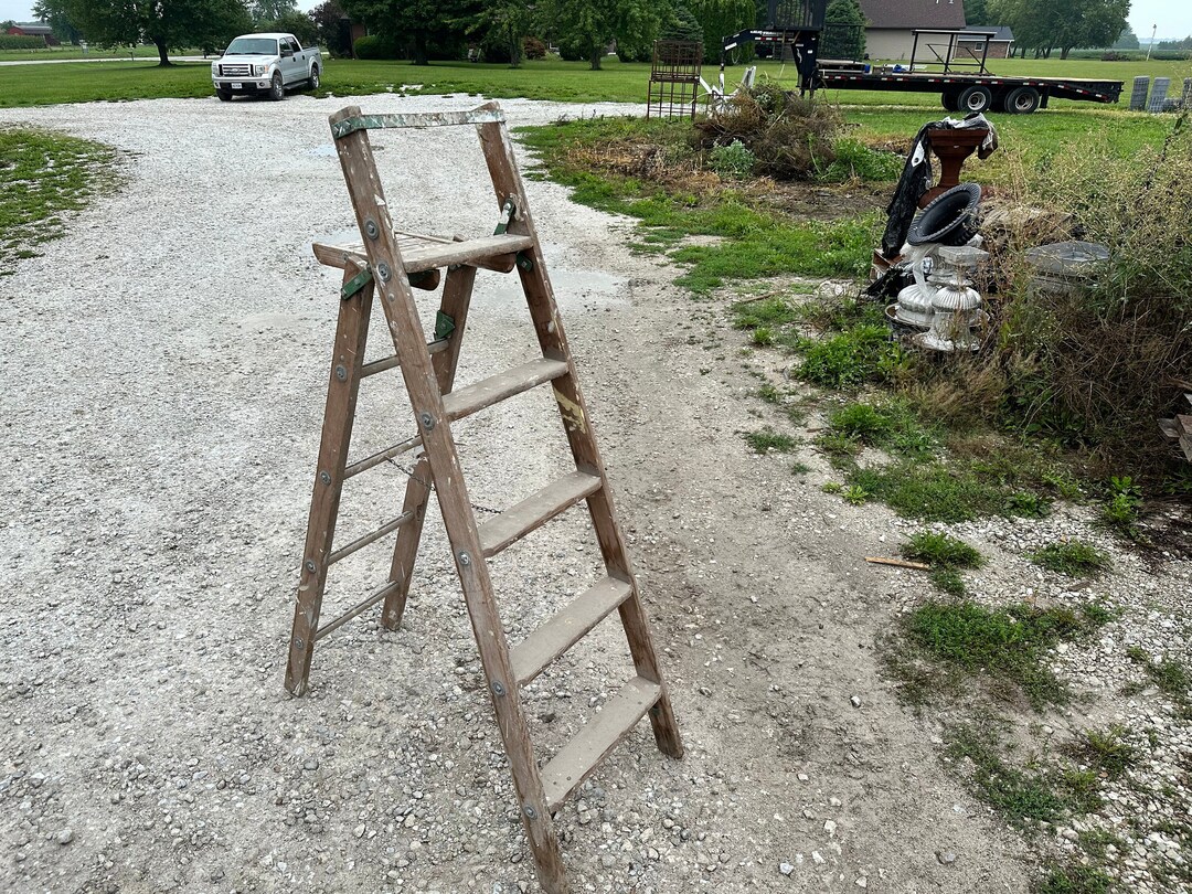 Antique Wood Step Ladder Display Primitive Stand Vintage Storage